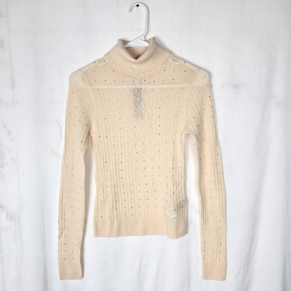 J. Crew Featherweight Cashmere Turtleneck Sweater With Rhinestones Buttercream - Picture 6 of 14